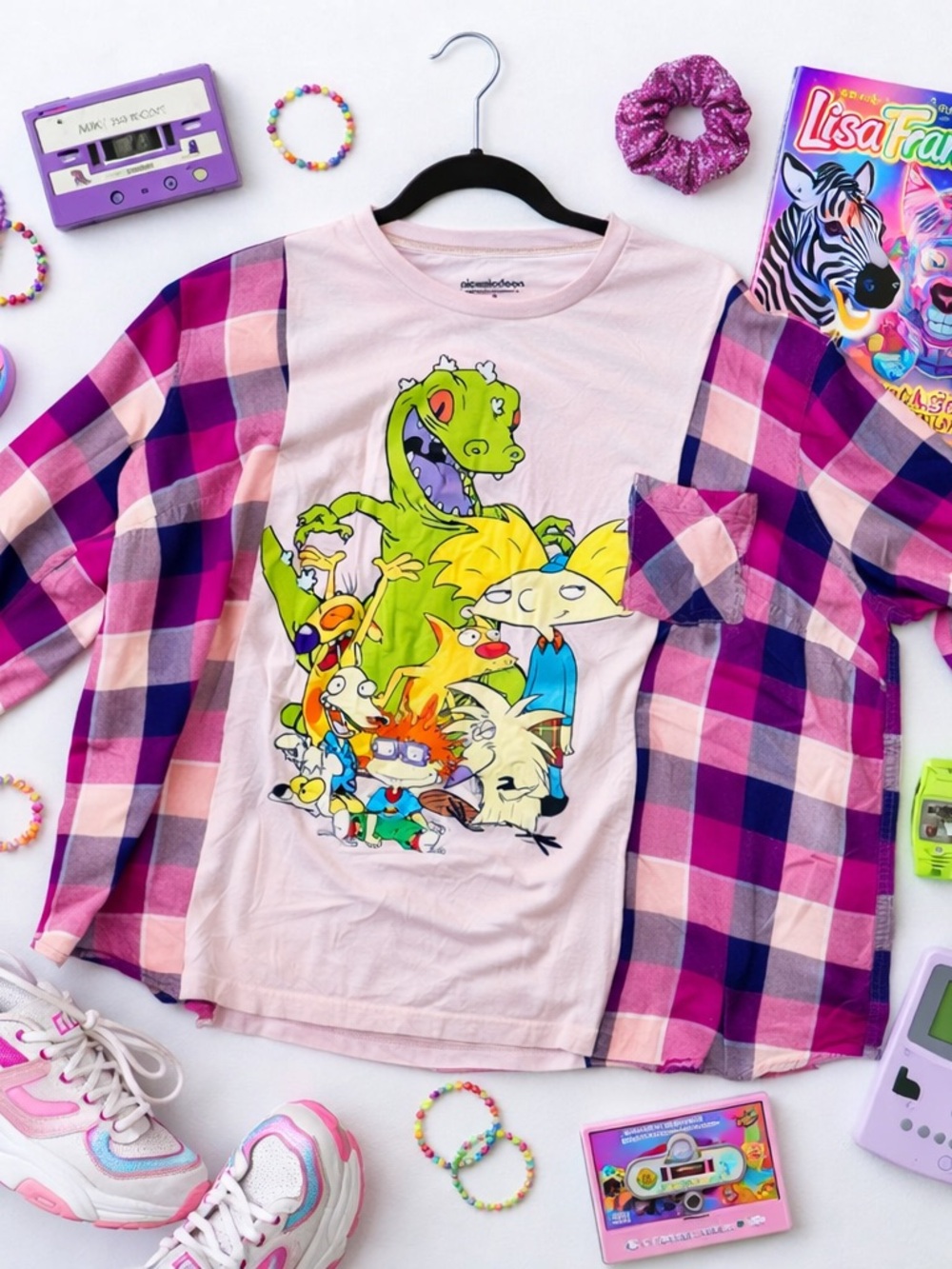 Reworked Rugrats Y2K Plaid Top Nickelodeon Girlhoodcore Kidcore Nostalgia